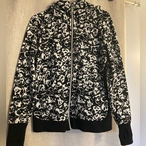 Lululemon black and white floral scuba full zip hoodie